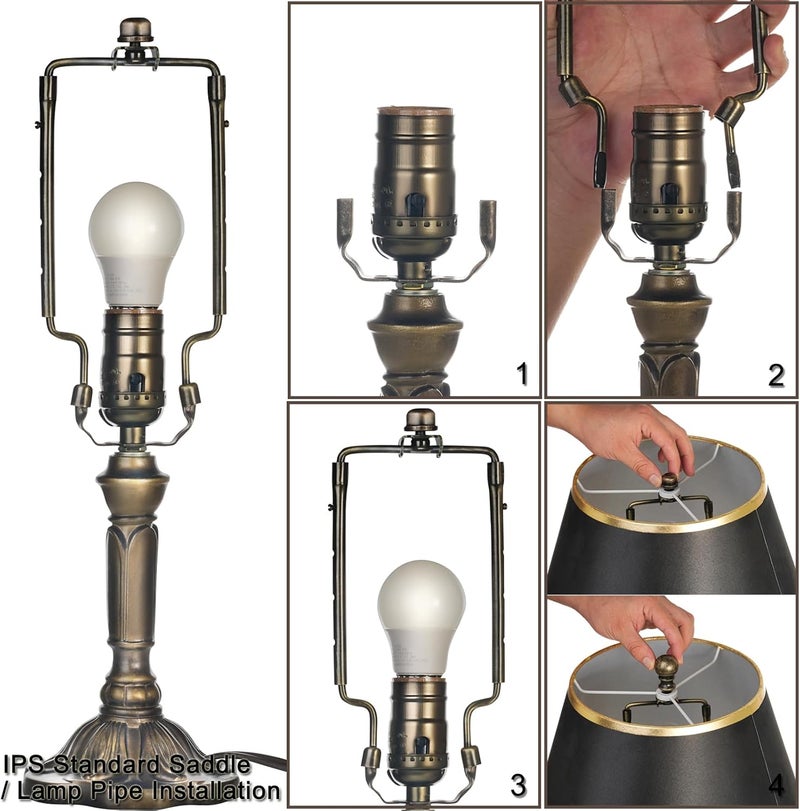 EMNOOTI 7 8 9 10 inch Lamp Shade Harp Holder,Adjustable Lamp Harp Kit,Fit Both Standard Lamp Rod and E26 Light Base UNO Fitter Adapter,with 2 Shade Attaching Finial Top (Bronze Color - 2 Set) - Image 3